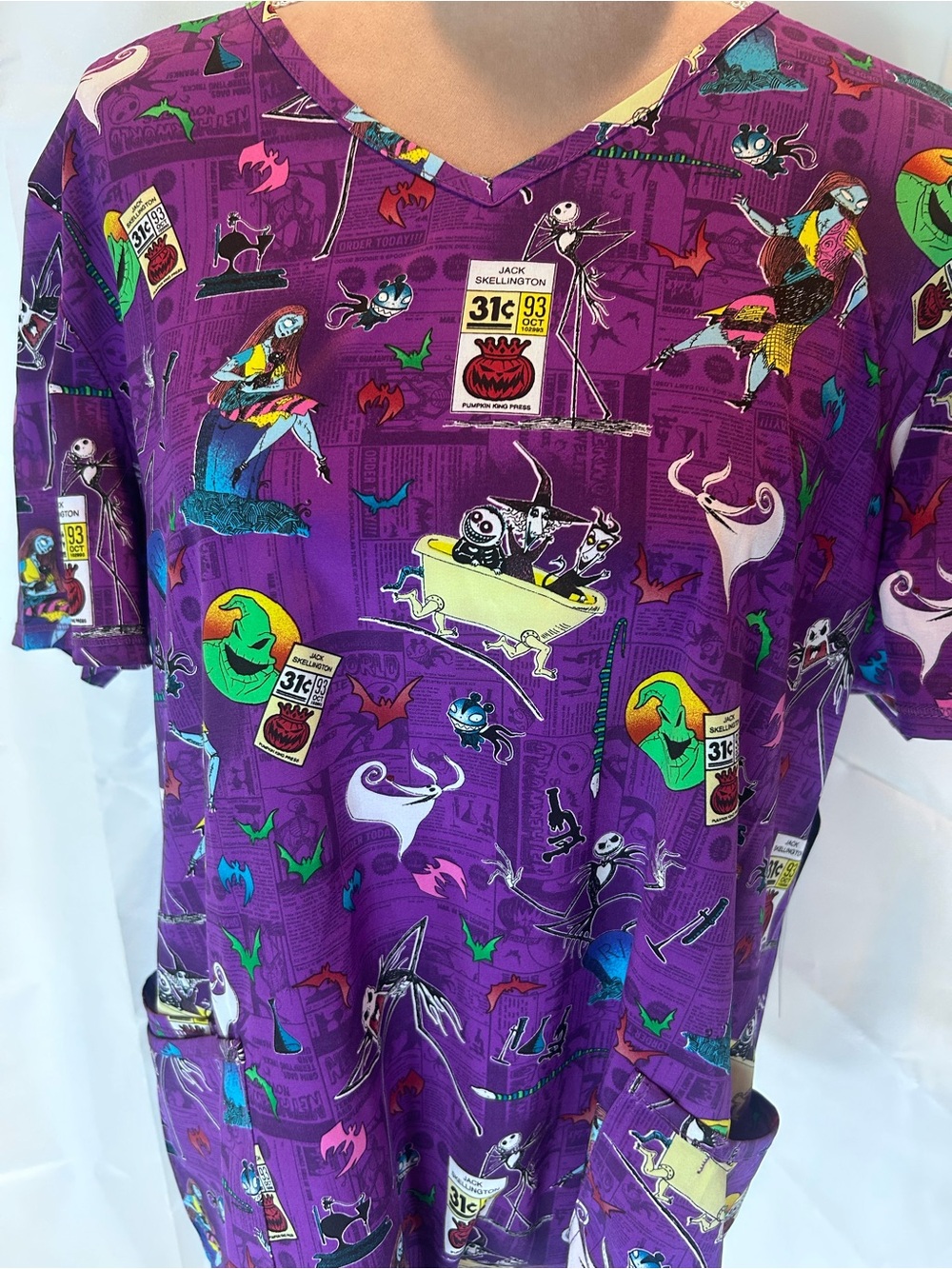 Disney Purple V-Neck Nightmare Before Christmas  Scrub top